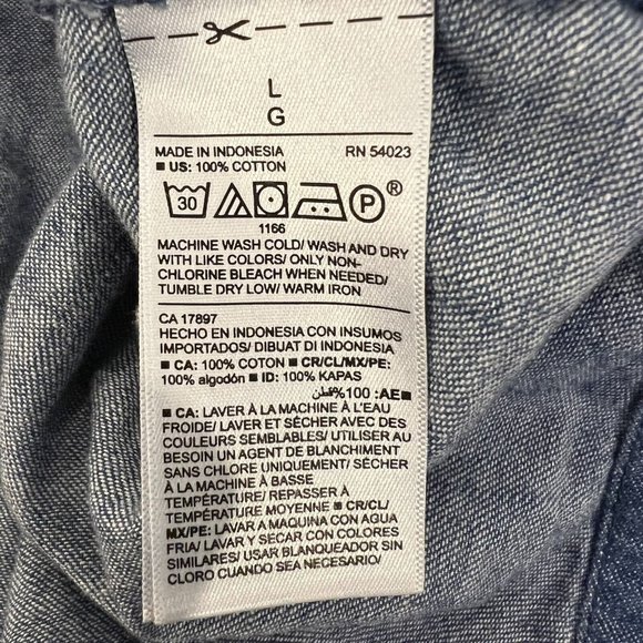 Old Navy L Blue Jean Long Sleeve 1/2 Button Up Knee Length Shirt Dress Sz Large - Picture 8 of 9